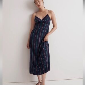 Madewell The Layton Midi Slip Dress NM525 blue green gold stripe 12